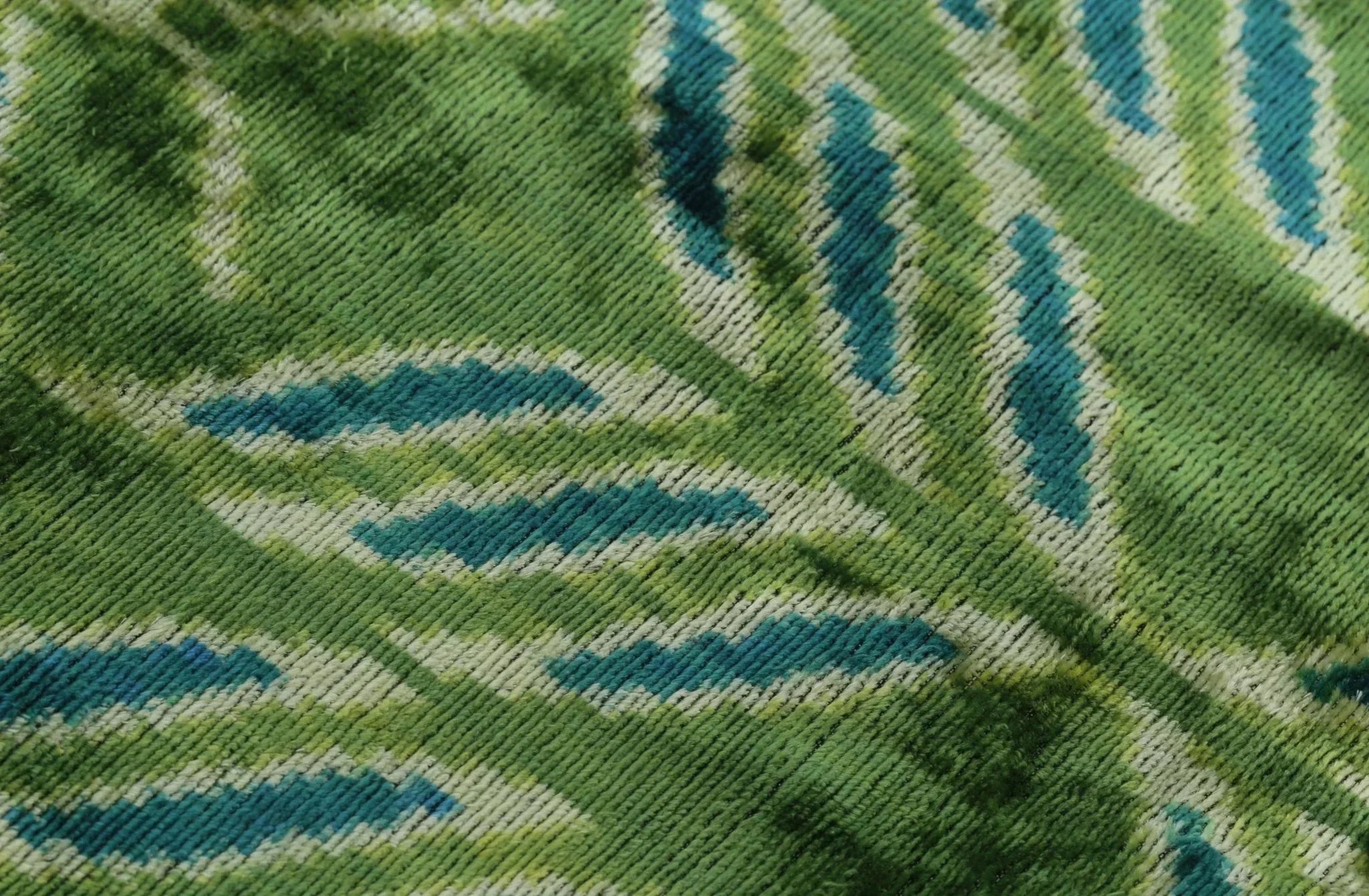 Handmade Velvet Throw Pillow with Green and Teal Ikat Design - High-quality 20x20 Inch Decorative Accent... - House Of Avana
