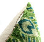 Handmade Velvet Throw Pillow with Green and Teal Ikat Design - High-quality 20x20 Inch Decorative Accent... - House Of Avana