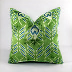 Handmade Velvet Throw Pillow with Green and Teal Ikat Design - High-quality 20x20 Inch Decorative Accent... - House Of Avana