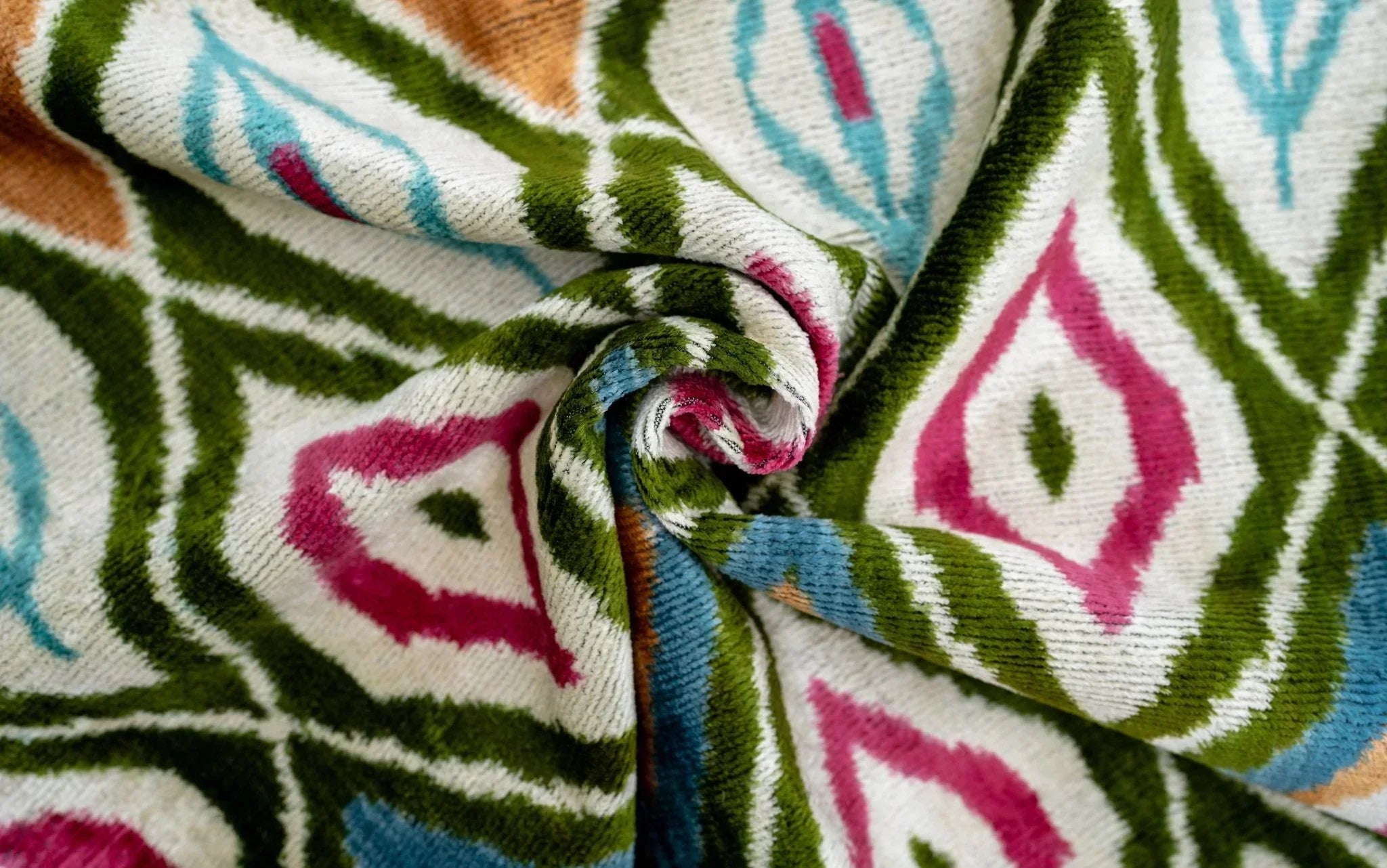 Handmade Velvet Throw Pillow with Multicolor Diamond Ikat Design - High-Quality 20x20 Inch Decorative Accent with Premium Down Feather Insert Canvello
