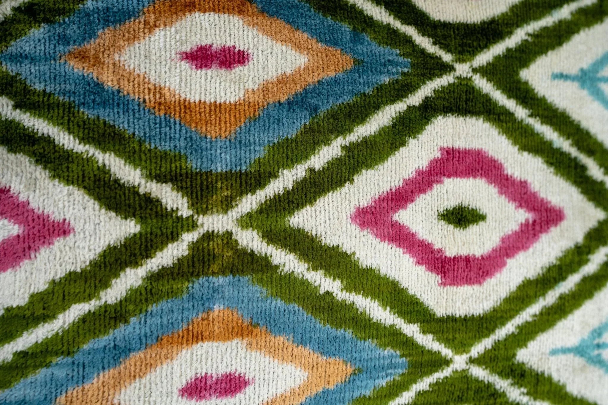 Handmade Velvet Throw Pillow with Multicolor Diamond Ikat Design - High-Quality 20x20 Inch Decorative Accent with Premium Down Feather Insert Canvello