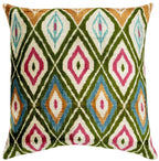 Handmade Velvet Throw Pillow with Multicolor Diamond Ikat Design - High-Quality 20x20 Inch Decorative Accent with Premium Down Feather Insert Canvello
