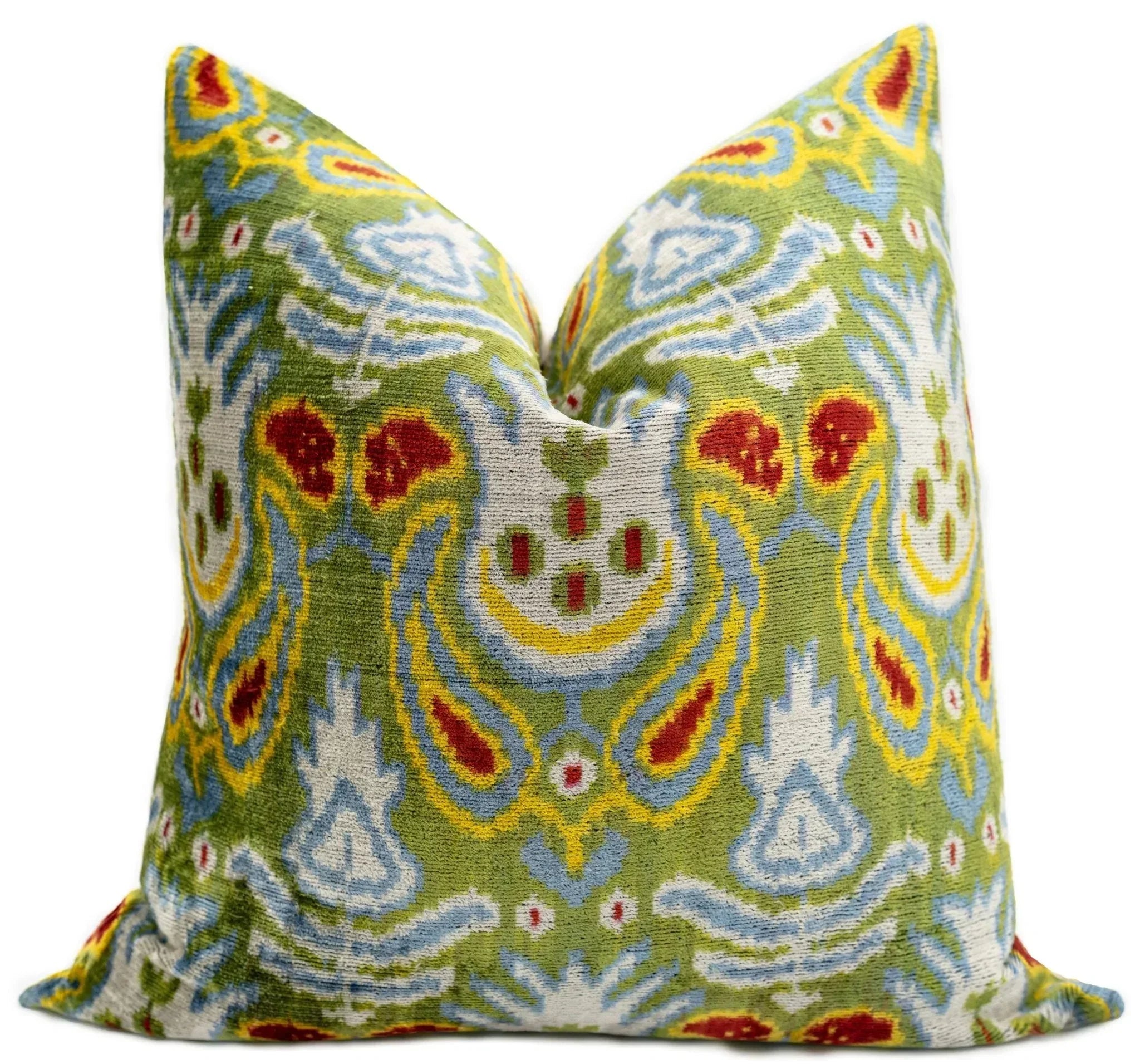 Handmade Velvet Throw Pillow with Multicolor Ikat Design - High-Quality 20x20 Inch Decorative Accent with Premium Down Feather Insert for Sofas, Couches, and Interior Design Canvello