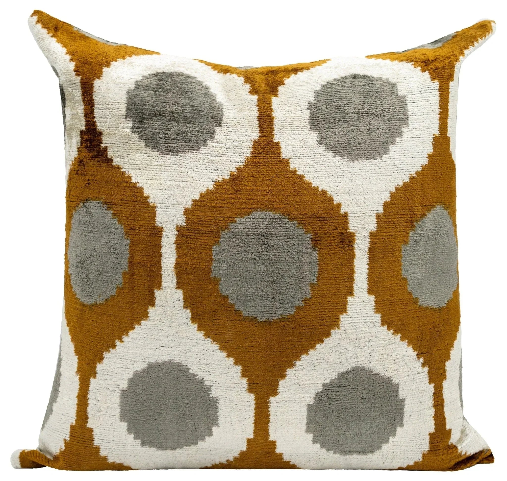 Handmade Velvet Throw Pillow with Mustard and Grey Geometric Design - High-quality 20x20 Inch Decorative... - House Of Avana