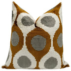 Handmade Velvet Throw Pillow with Mustard and Grey Geometric Design - High-quality 20x20 Inch Decorative... - House Of Avana