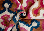 Handmade Velvet Throw Pillow with Pink, Blue, and Tan Ikat Design - High-Quality 20x20 Inch Decorative Accent with Premium Down Feather Insert Canvello