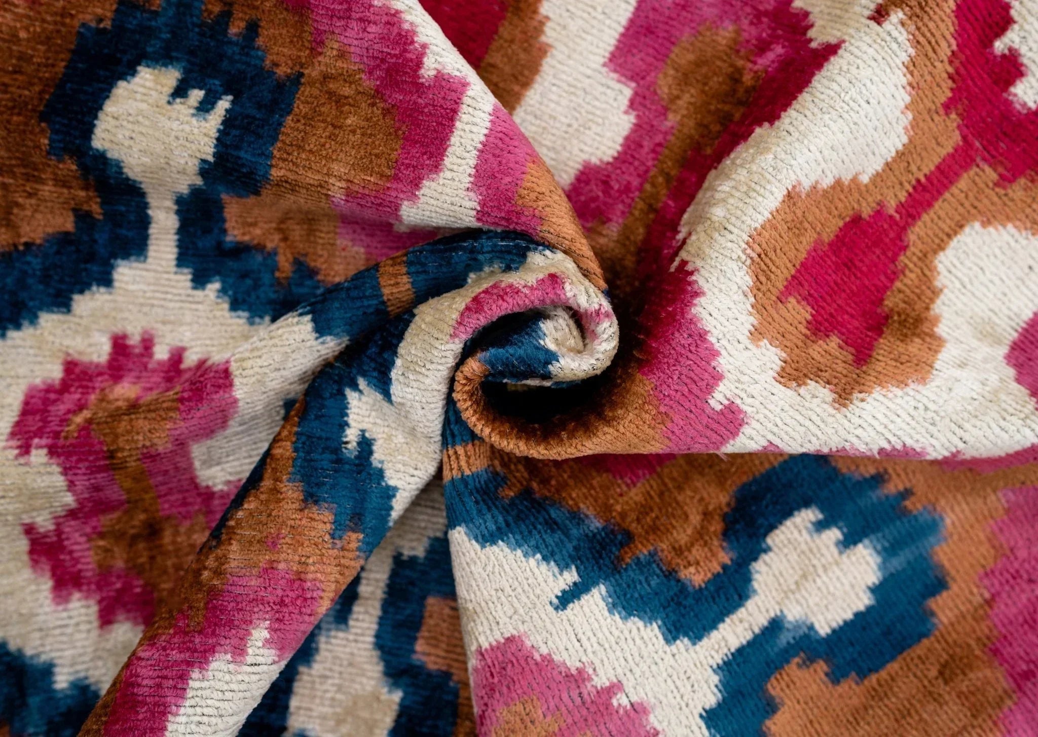 Handmade Velvet Throw Pillow with Pink, Blue, and Tan Ikat Design - High-Quality 20x20 Inch Decorative Accent with Premium Down Feather Insert Canvello