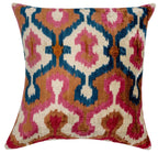 Handmade Velvet Throw Pillow with Pink, Blue, and Tan Ikat Design - High-Quality 20x20 Inch Decorative Accent with Premium Down Feather Insert Canvello