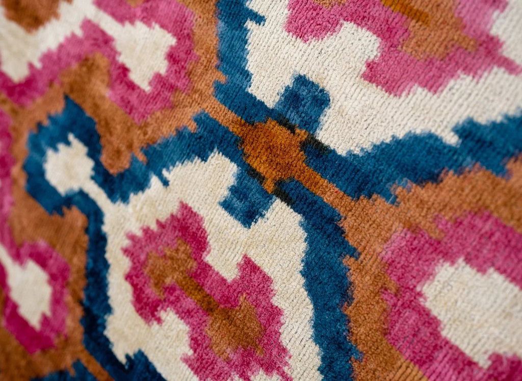 Handmade Velvet Throw Pillow with Pink, Blue, and Tan Ikat Design - High-Quality 20x20 Inch Decorative Accent with Premium Down Feather Insert Canvello