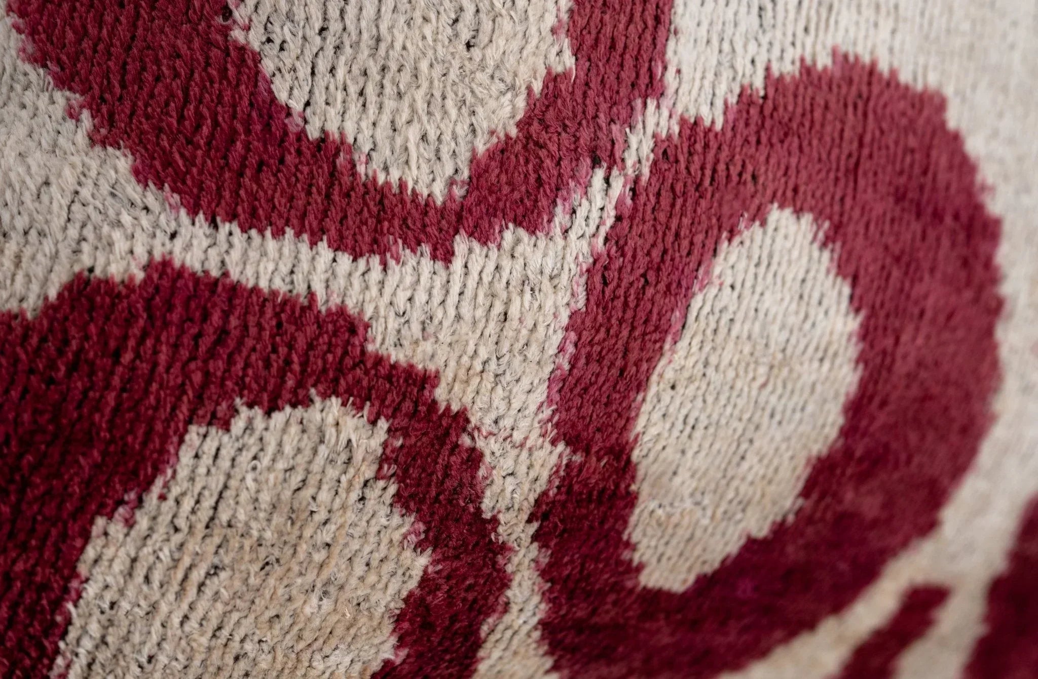 Handmade Velvet Throw Pillow with Red and Beige Geometric Design - High-quality 20x20 Inch Decorative... - House Of Avana