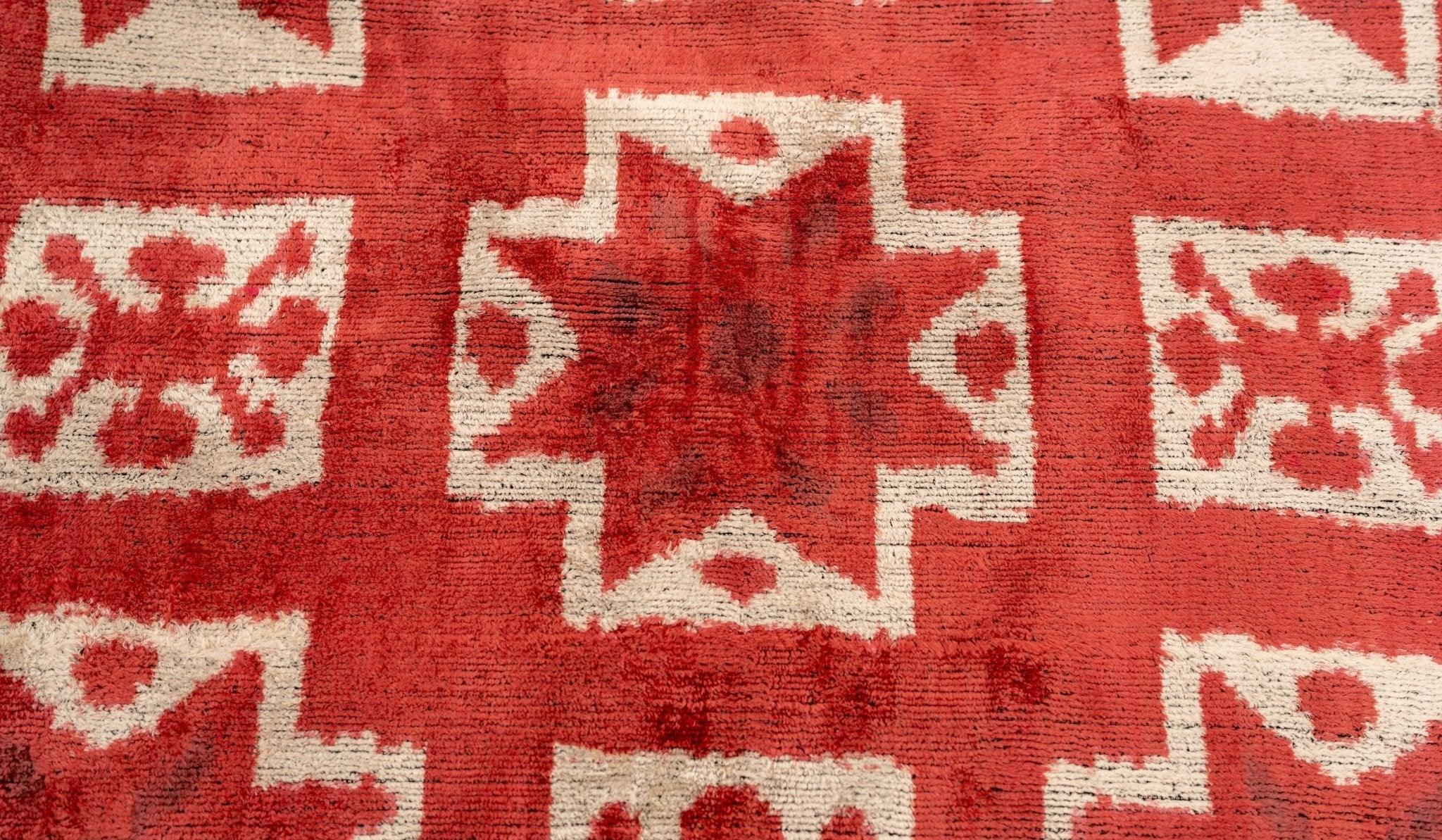 Handmade Velvet Throw Pillow with Red and Cream Geometric Star Design - High-quality 20x20 Inch... - House Of Avana