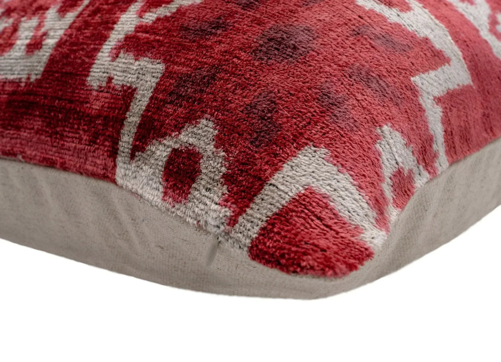 Handmade Velvet Throw Pillow with Red and Cream Geometric Star Design - High-quality 20x20 Inch... - House Of Avana
