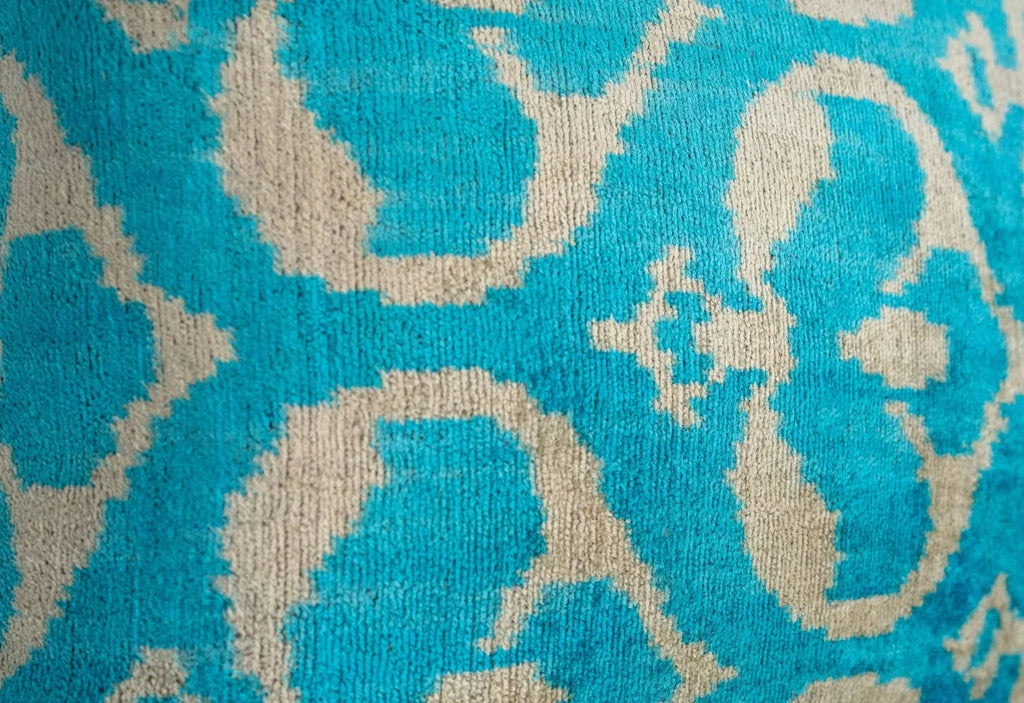 Handmade Velvet Throw Pillow with Turquoise and Beige Ikat Design - High-Quality 20x20 Inch Decorative Accent with Premium Down Feather Insert for Sofas, Couches, and Interior Design Canvello
