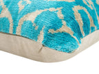 Handmade Velvet Throw Pillow with Turquoise and Beige Ikat Design - High-Quality 20x20 Inch Decorative Accent with Premium Down Feather Insert for Sofas, Couches, and Interior Design Canvello