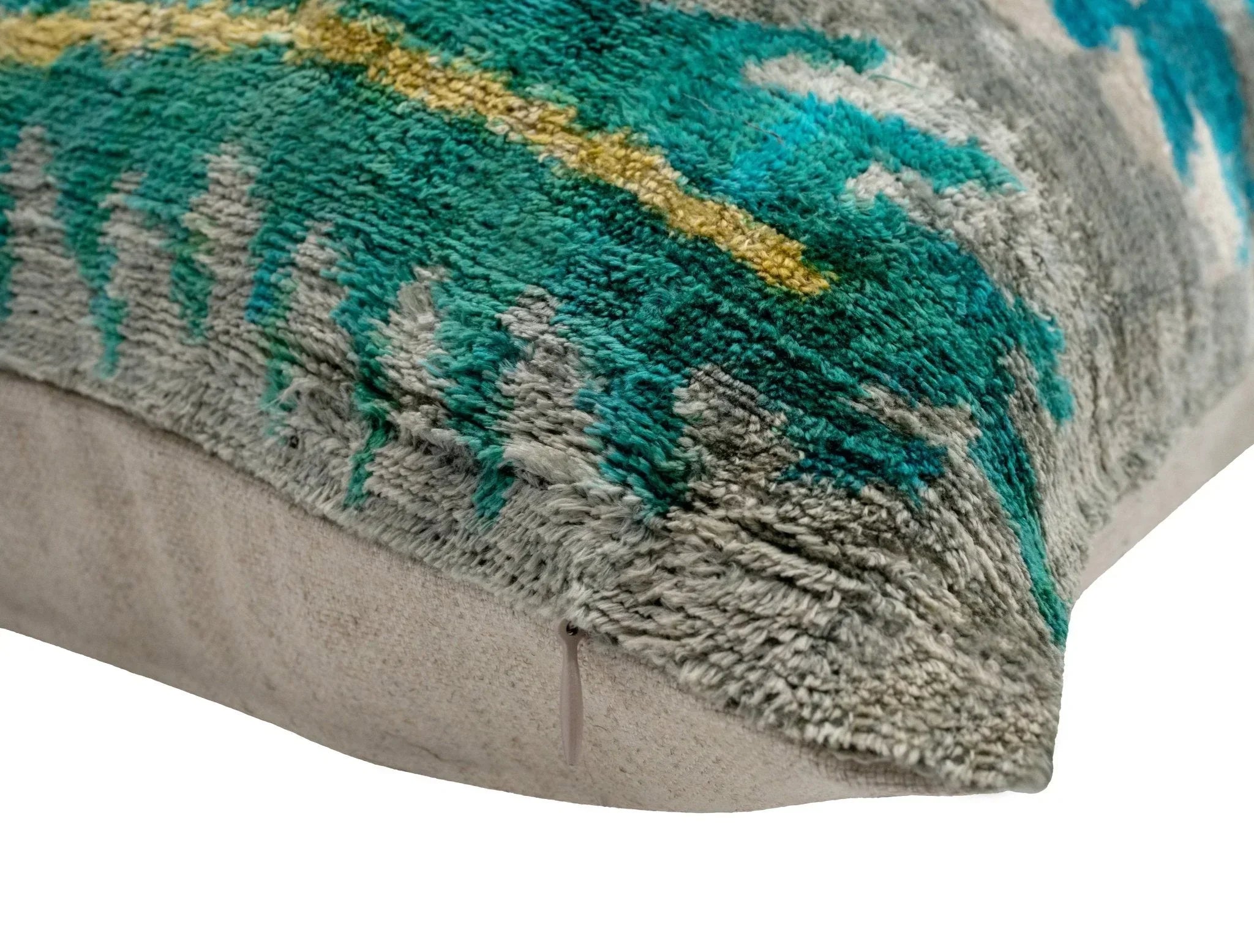 Handmade Velvet Throw Pillow with Turquoise and Yellow Ikat Design - High-quality 20x20 Inch Decorative... - House Of Avana