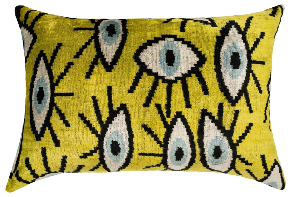Handmade Yellowish Eye Design Throw Pillow - 16x24 inch, Vegetable Dyed with Premium Down Feather Insert Canvello