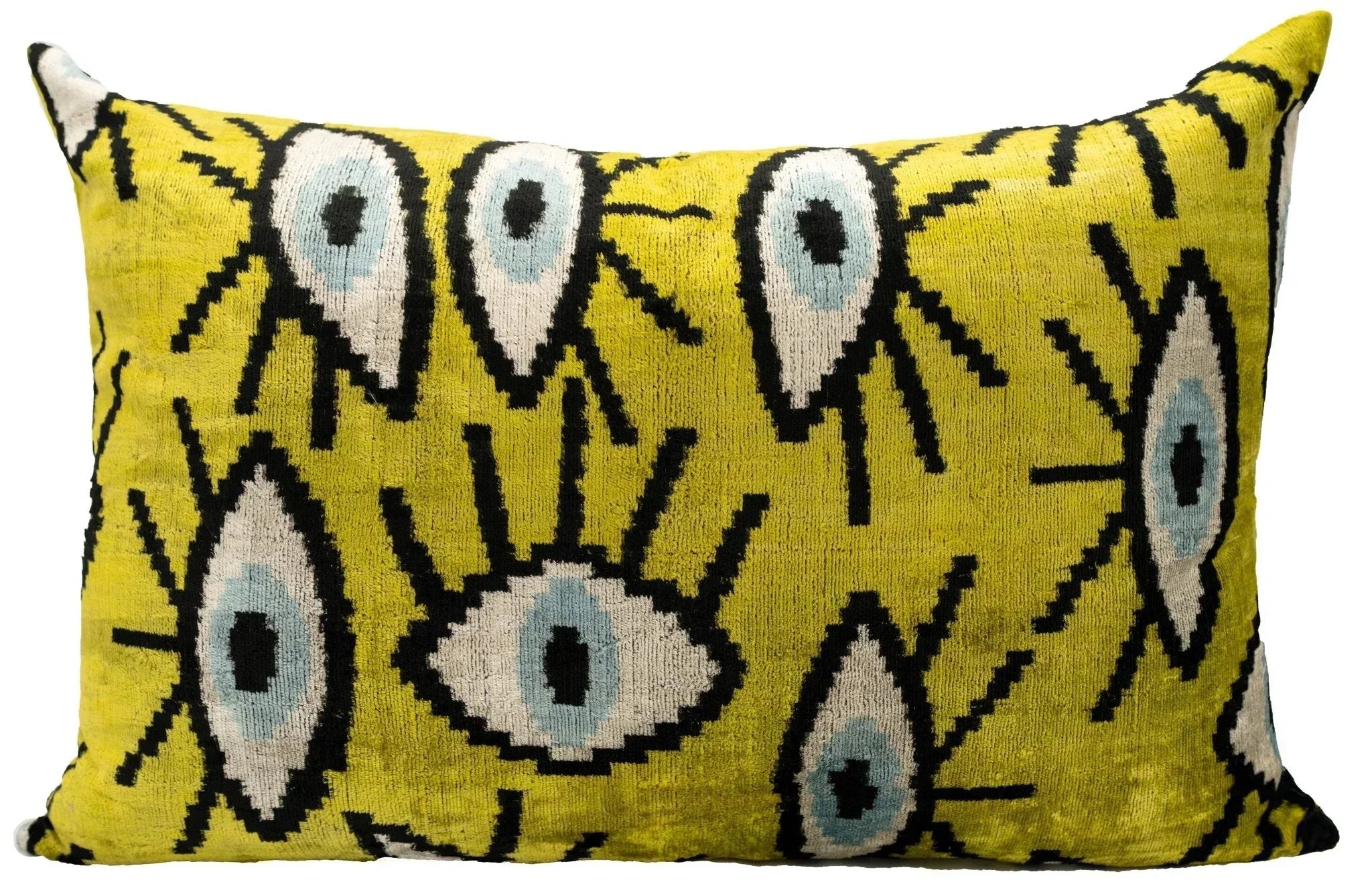 Handmade Yellowish Eye Design Throw Pillow - 16x24 inch, Vegetable Dyed with Premium Down Feather Insert Canvello