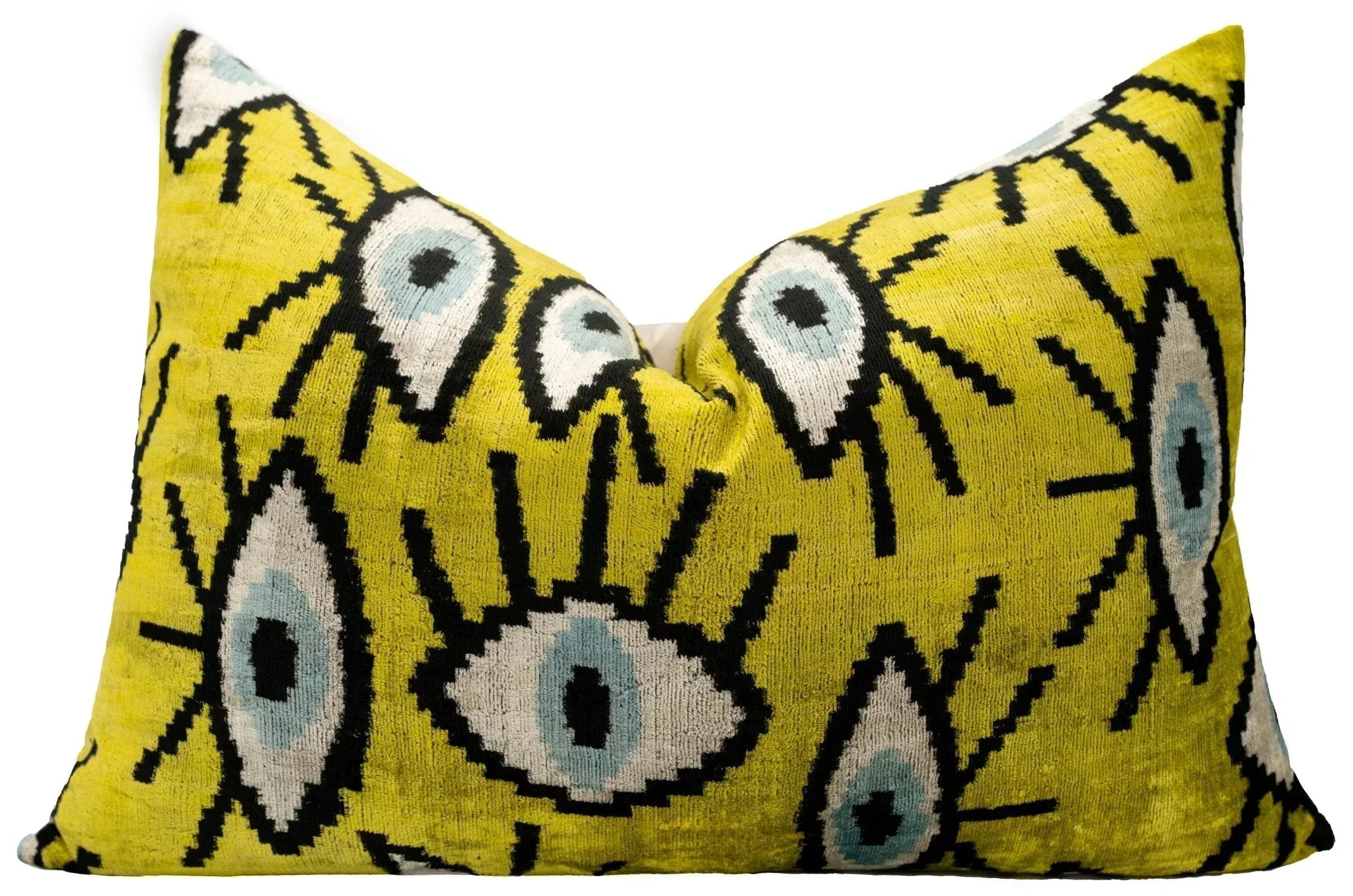 Handmade Yellowish Eye Design Throw Pillow - 16x24 inch, Vegetable Dyed with Premium Down Feather Insert Canvello
