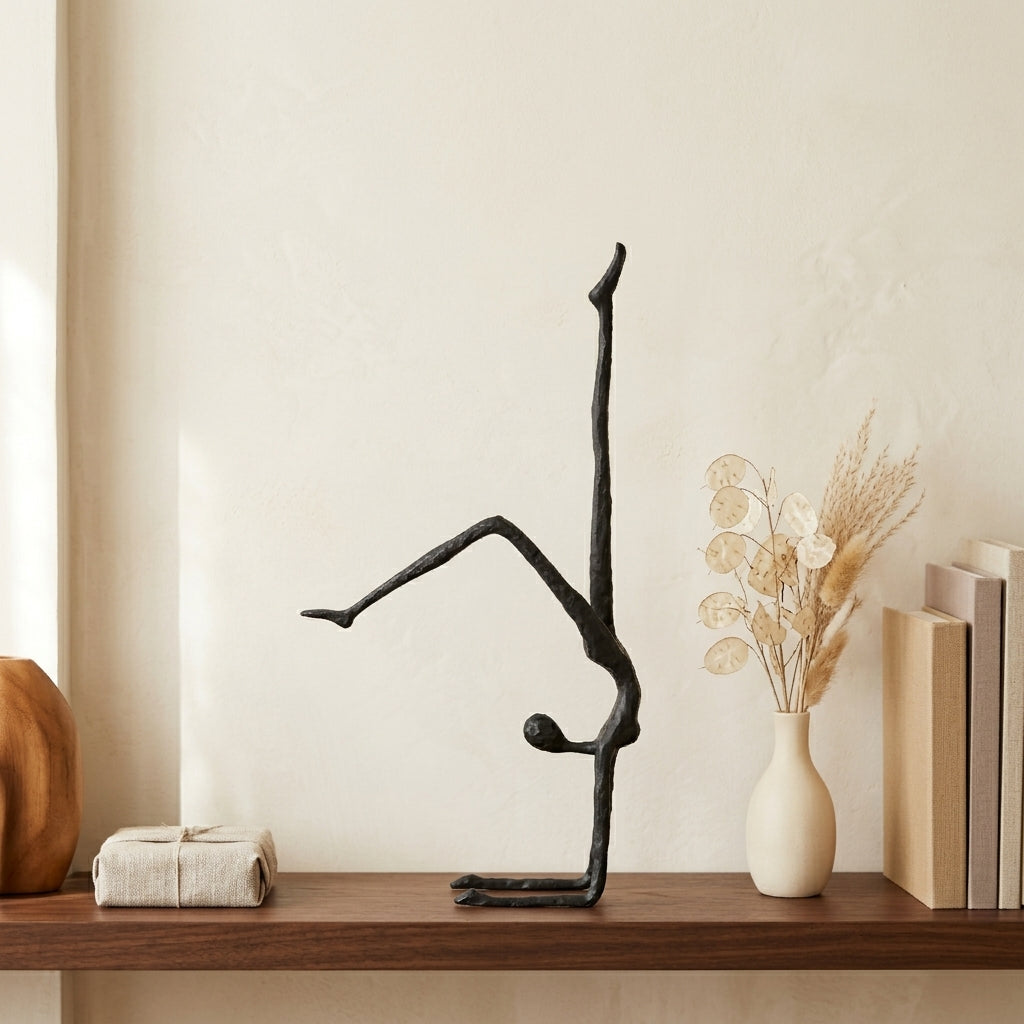 Handstand Human Matte Black Iron Figure Sculpture