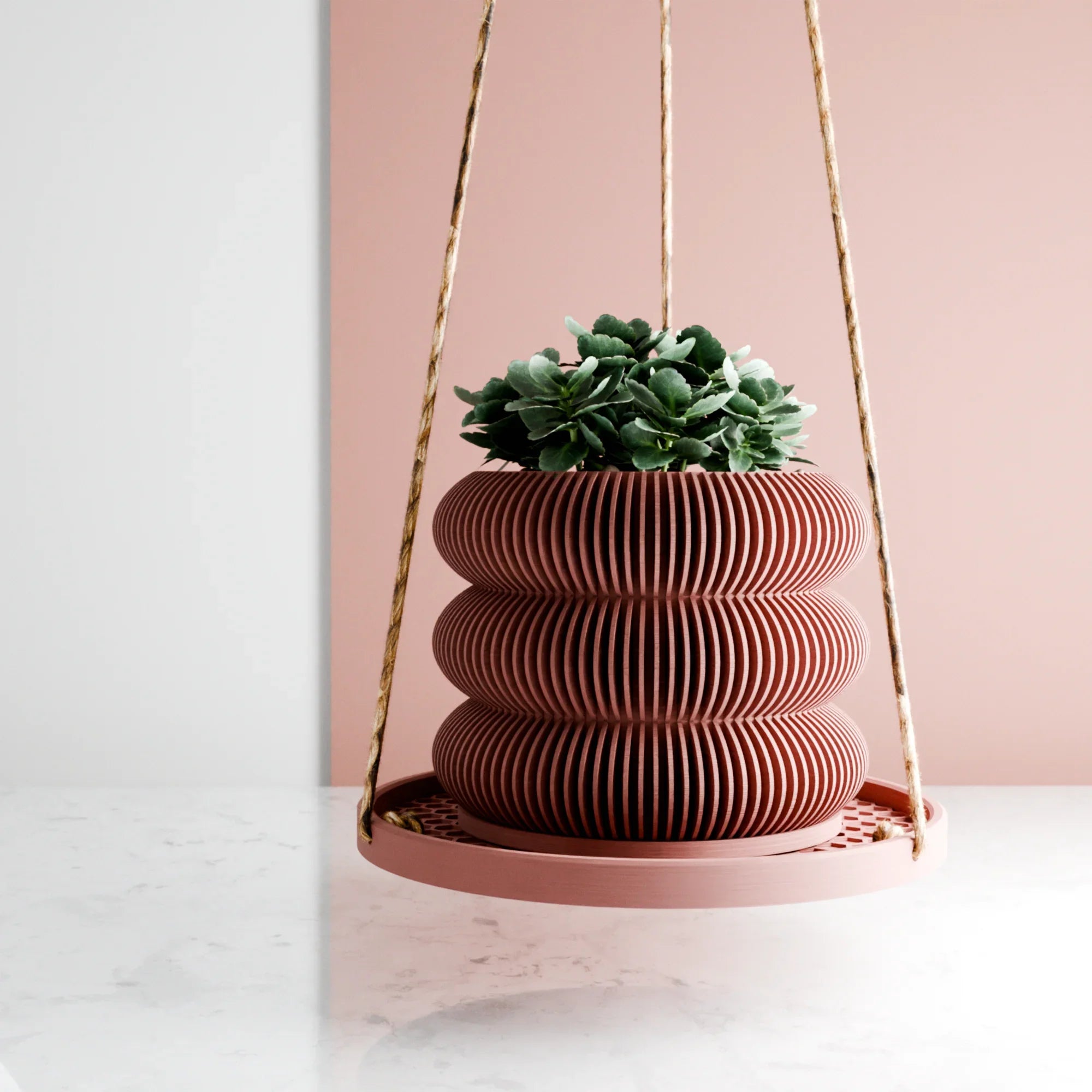 Hanging Plant Pot Tray | Honeycomb, side view - House Of Avana