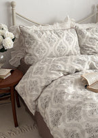 Hannah Vintage Floral Braids Cotton Bedding Set / White Ever Lasting