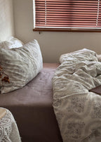 Hannah Vintage Floral Braids Cotton Bedding Set / White Ever Lasting