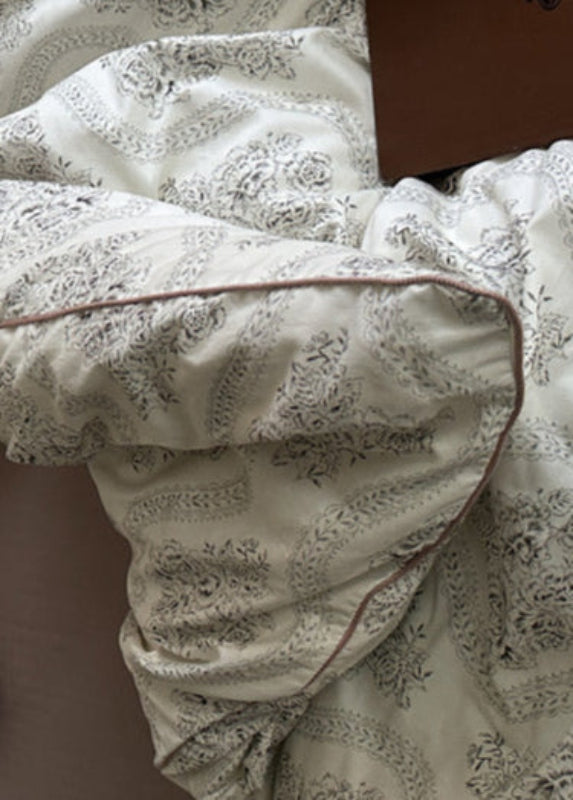 Hannah Vintage Floral Braids Cotton Bedding Set / White Ever Lasting