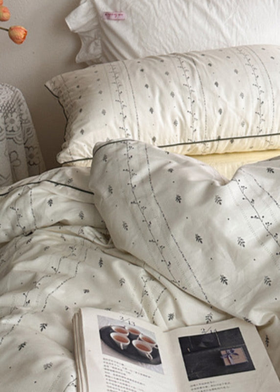 Hannah Vintage Floral Braids Cotton Bedding Set / White Ever Lasting