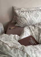 Hannah Vintage Floral Braids Cotton Bedding Set / White Ever Lasting