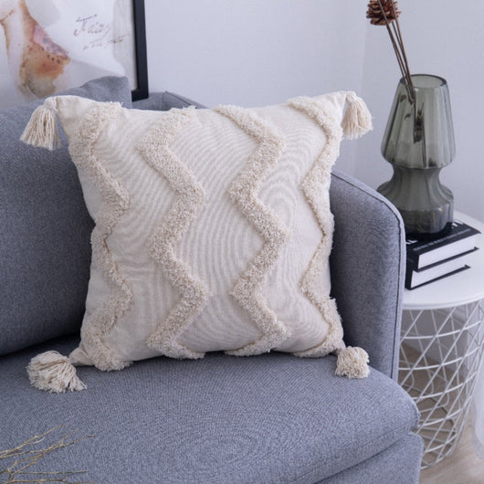 Geometric Cushion Cover With Tassels for Home Decor