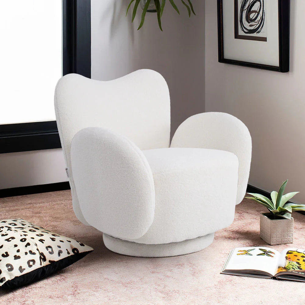 1pc 360° Swivel Plush Teddy Fabric Accent Chair, Sofas, Armchair, Swivel Chair- Heart-Shaped Back Rotating Lounge Chair with Removable Arms, Beige Reading Chair for Living Room Bedroom, Creamy White House Of Avana