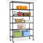 Heavy Duty 6-Shelf Adjustable Metal Shelving Rack with Casters