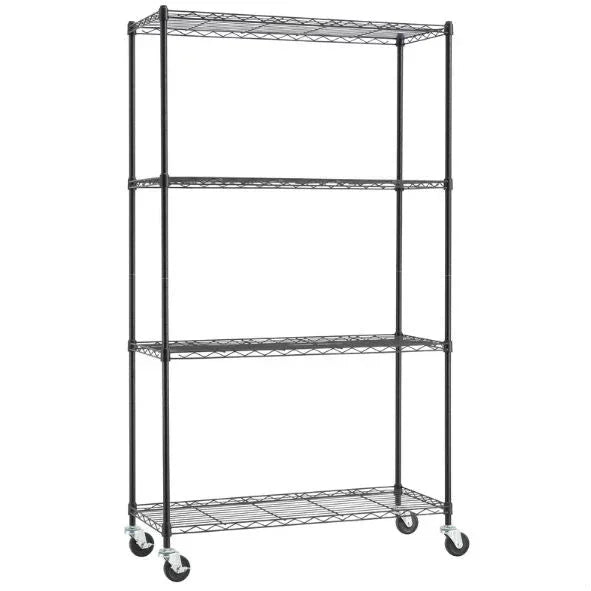Heavy Duty Black Steel 4-Tier Shelving Unit with Locking Casters