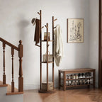 Heavy-Duty Freestanding Clothes Rack with 3-Tier Shelves & 9 Hooks - No Assembly Needed, Space-Saving Organizer Stand for Entryway, Bedroom, Office - Sturdy Hardwood Construction, Modern Minimalist Design for Coats, Hats, Bag House Of Avana [[SKU:HOA-STO-023]]