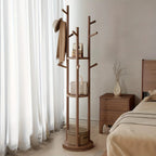Heavy-Duty Freestanding Clothes Rack with 3-Tier Shelves & 9 Hooks - No Assembly Needed, Space-Saving Organizer Stand for Entryway, Bedroom, Office - Sturdy Hardwood Construction, Modern Minimalist Design for Coats, Hats, Bag House Of Avana [[SKU:HOA-STO-023]]