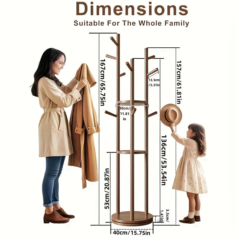 Heavy-Duty Freestanding Clothes Rack with 3-Tier Shelves & 9 Hooks - No Assembly Needed, Space-Saving Organizer Stand for Entryway, Bedroom, Office - Sturdy Hardwood Construction, Modern Minimalist Design for Coats, Hats, Bag House Of Avana