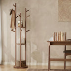 Heavy-Duty Freestanding Clothes Rack with 3-Tier Shelves & 9 Hooks - No Assembly Needed, Space-Saving Organizer Stand for Entryway, Bedroom, Office - Sturdy Hardwood Construction, Modern Minimalist Design for Coats, Hats, Bag House Of Avana