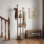 Heavy-Duty Freestanding Clothes Rack with 3-Tier Shelves & 9 Hooks - No Assembly Needed, Space-Saving Organizer Stand for Entryway, Bedroom, Office - Sturdy Hardwood Construction, Modern Minimalist Design for Coats, Hats, Bag House Of Avana
