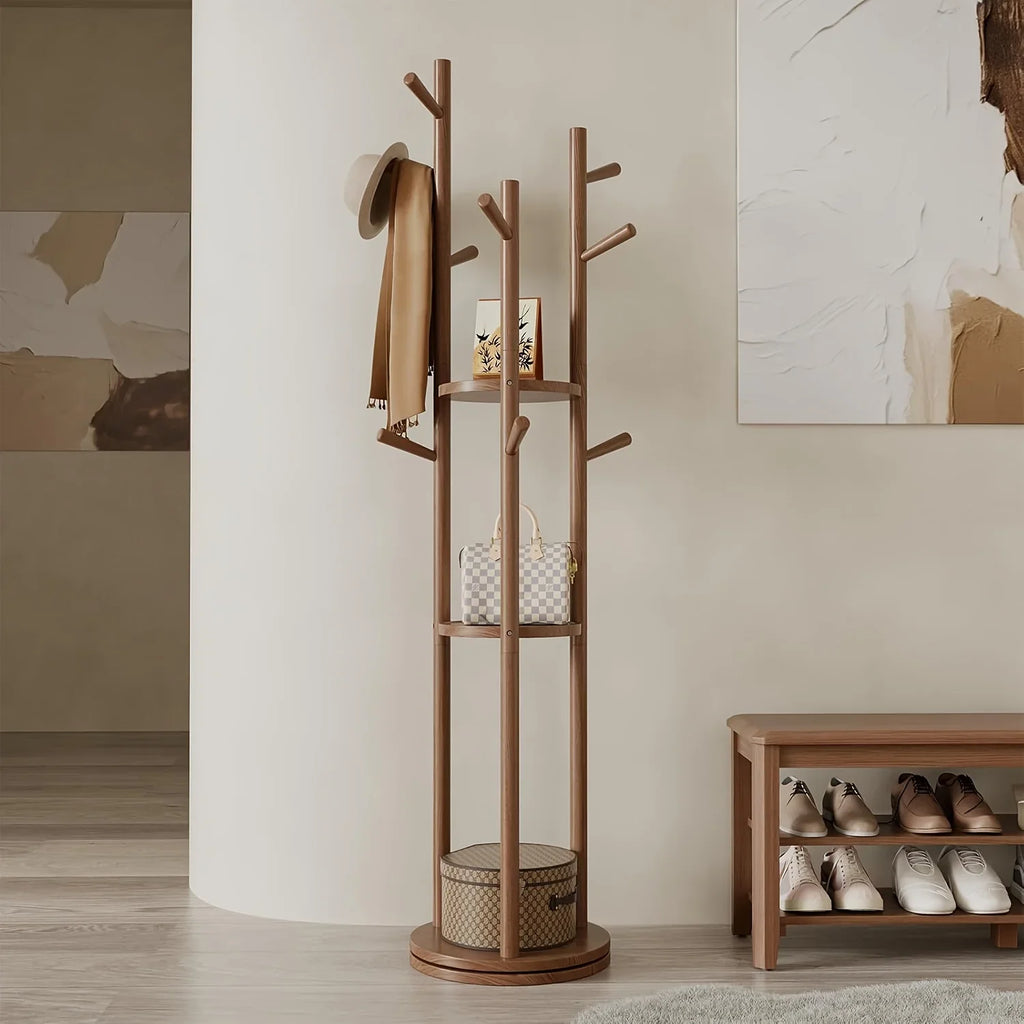 Heavy-Duty Freestanding Clothes Rack with 3-Tier Shelves & 9 Hooks - No Assembly Needed, Space-Saving Organizer Stand for Entryway, Bedroom, Office - Sturdy Hardwood Construction, Modern Minimalist Design for Coats, Hats, Bag House Of Avana