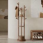 Heavy-Duty Freestanding Clothes Rack with 3-Tier Shelves & 9 Hooks - No Assembly Needed, Space-Saving Organizer Stand for Entryway, Bedroom, Office - Sturdy Hardwood Construction, Modern Minimalist Design for Coats, Hats, Bag House Of Avana