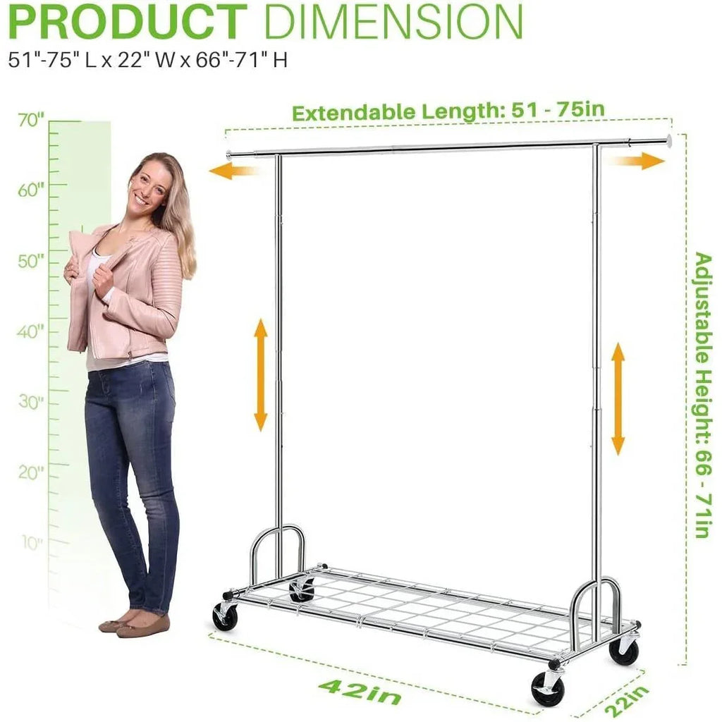 Heavy Duty Metal Clothing Garment Rack with Lockable Wheels - 450 lbs. Capacity