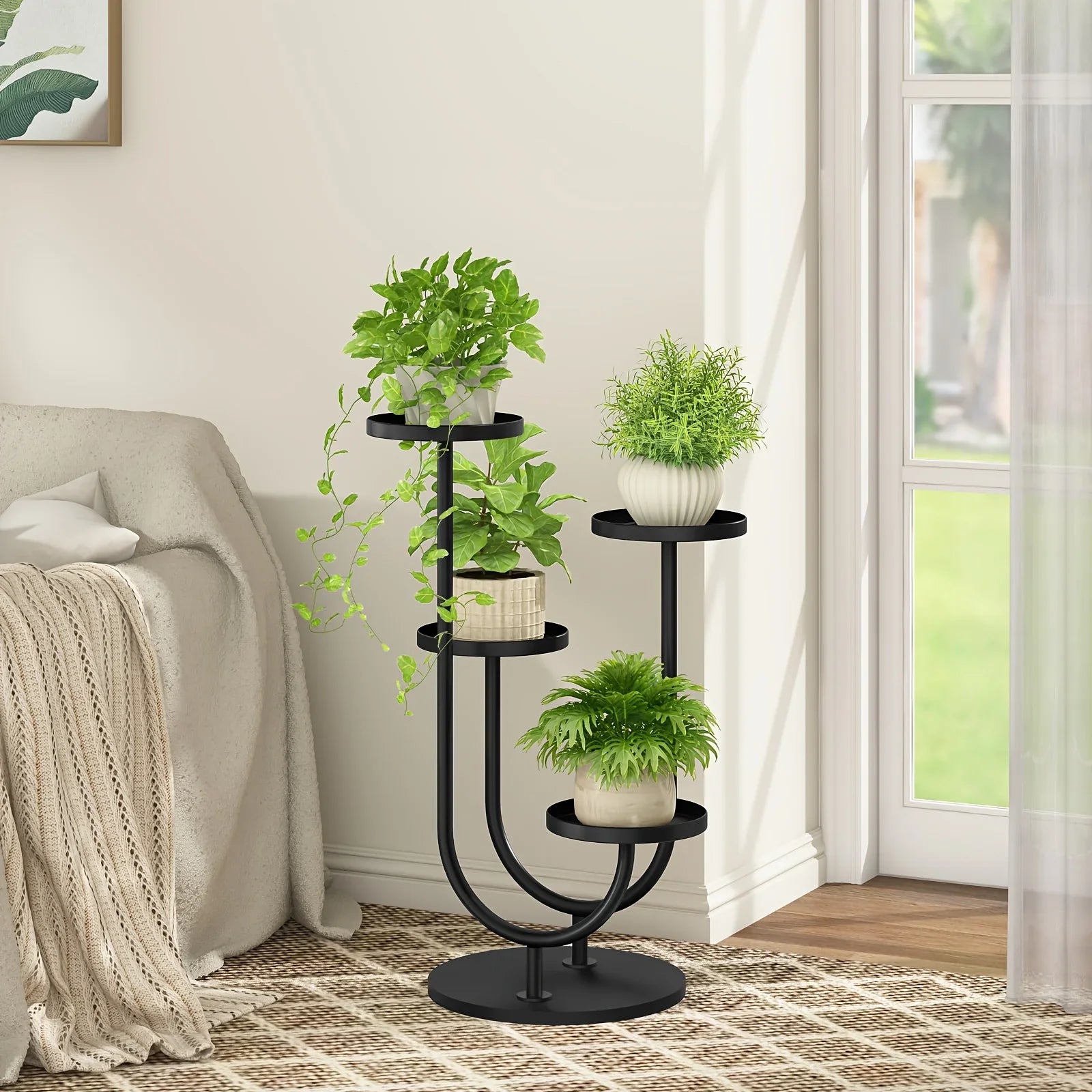 [Heavy-Duty Plant Stand] Heavy-Duty Modern Indoor Plant Stand for Tall Plants | Space-Saving Vertical Design Holds 4 Pots, Sturdy Base - Ideal for Living Room, Bedroom, Office - Minimalist Home Decor Plant Shelf Organizer House Of Avana