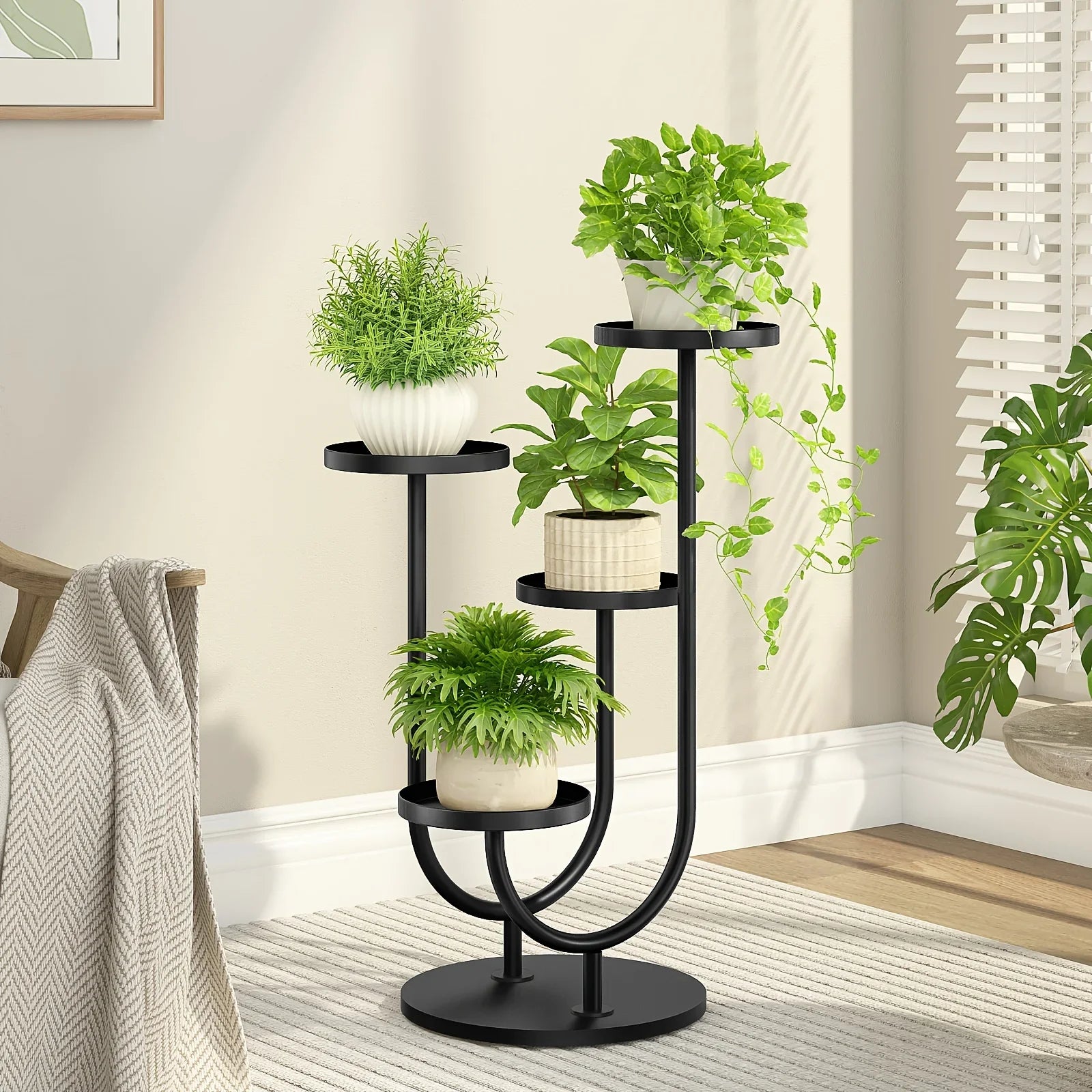[Heavy-Duty Plant Stand] Heavy-Duty Modern Indoor Plant Stand for Tall Plants | Space-Saving Vertical Design Holds 4 Pots, Sturdy Base - Ideal for Living Room, Bedroom, Office - Minimalist Home Decor Plant Shelf Organizer House Of Avana