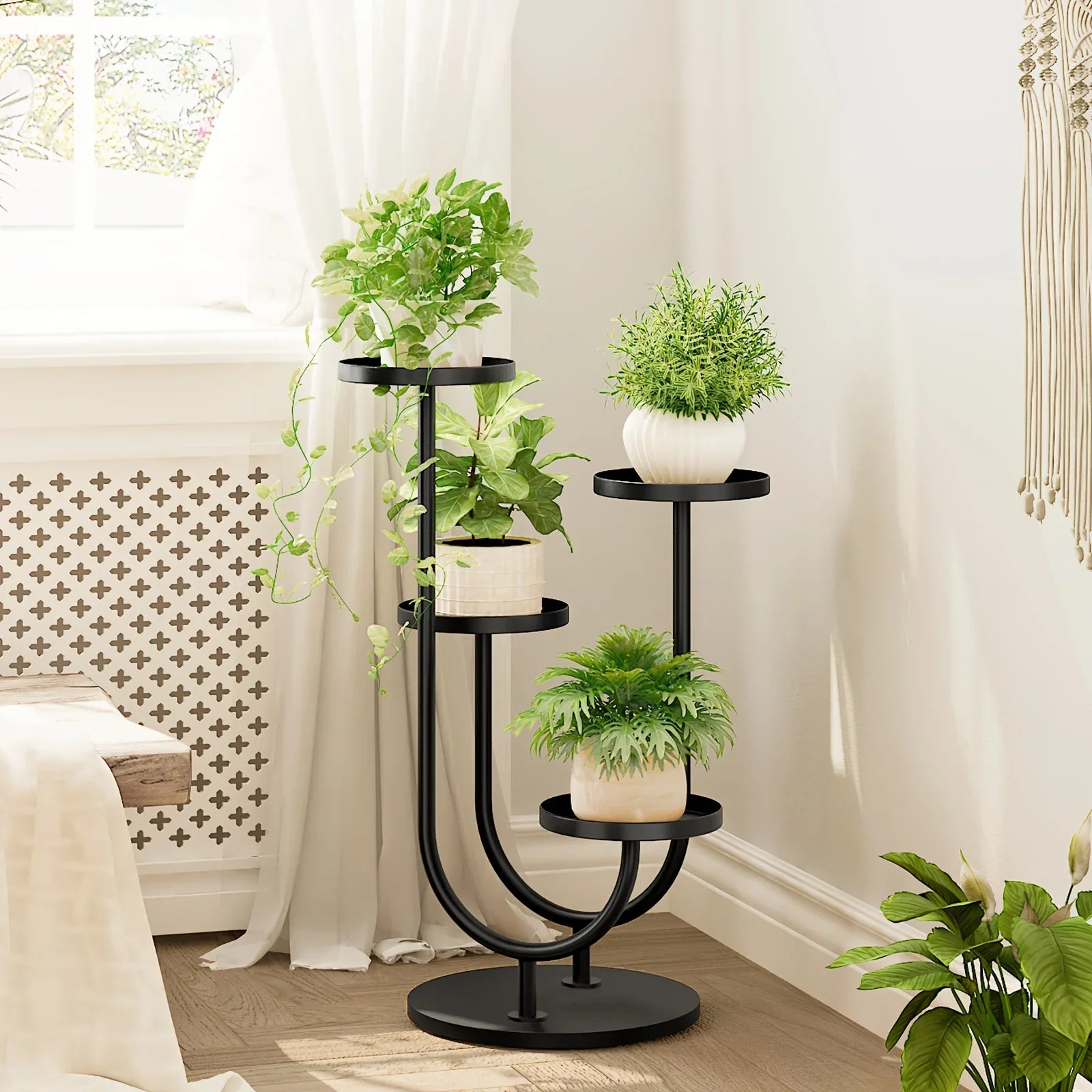 [Heavy-Duty Plant Stand] Heavy-Duty Modern Indoor Plant Stand for Tall Plants | Space-Saving Vertical Design Holds 4 Pots, Sturdy Base - Ideal for Living Room, Bedroom, Office - Minimalist Home Decor Plant Shelf Organizer House Of Avana