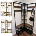 178.5cm H Coat Rack Shoe Bench: Industrial Corner Coat Stand with Shoe Rack Storage Bench for Entryway, Coat Rack Stand with 10 Hooks for Living Room, Bedroom, Rustic Brown House Of Avana