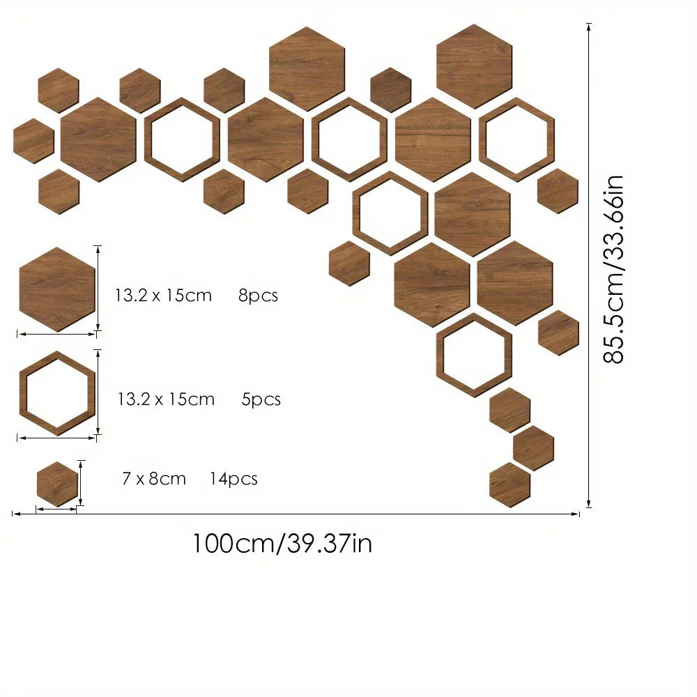 Wooden Wall Panels - 3d Hexagon Reusable Interlocking Decor with Uv Printing, Brown, texture detail - House Of Avana [[SKU:HOA-WAL-067]]