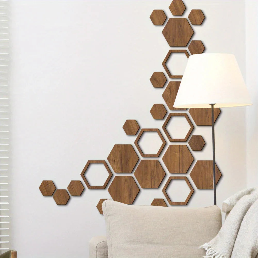 Wooden Wall Panels - 3d Hexagon Reusable Interlocking Decor with Uv Printing, Brown, top view - House Of Avana