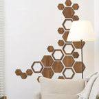 Wooden Wall Panels - 3d Hexagon Reusable Interlocking Decor with Uv Printing, Brown, top view - House Of Avana
