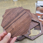 Brown wooden 3D hexagon wall panels, reusable and peel & stick - House of Avana