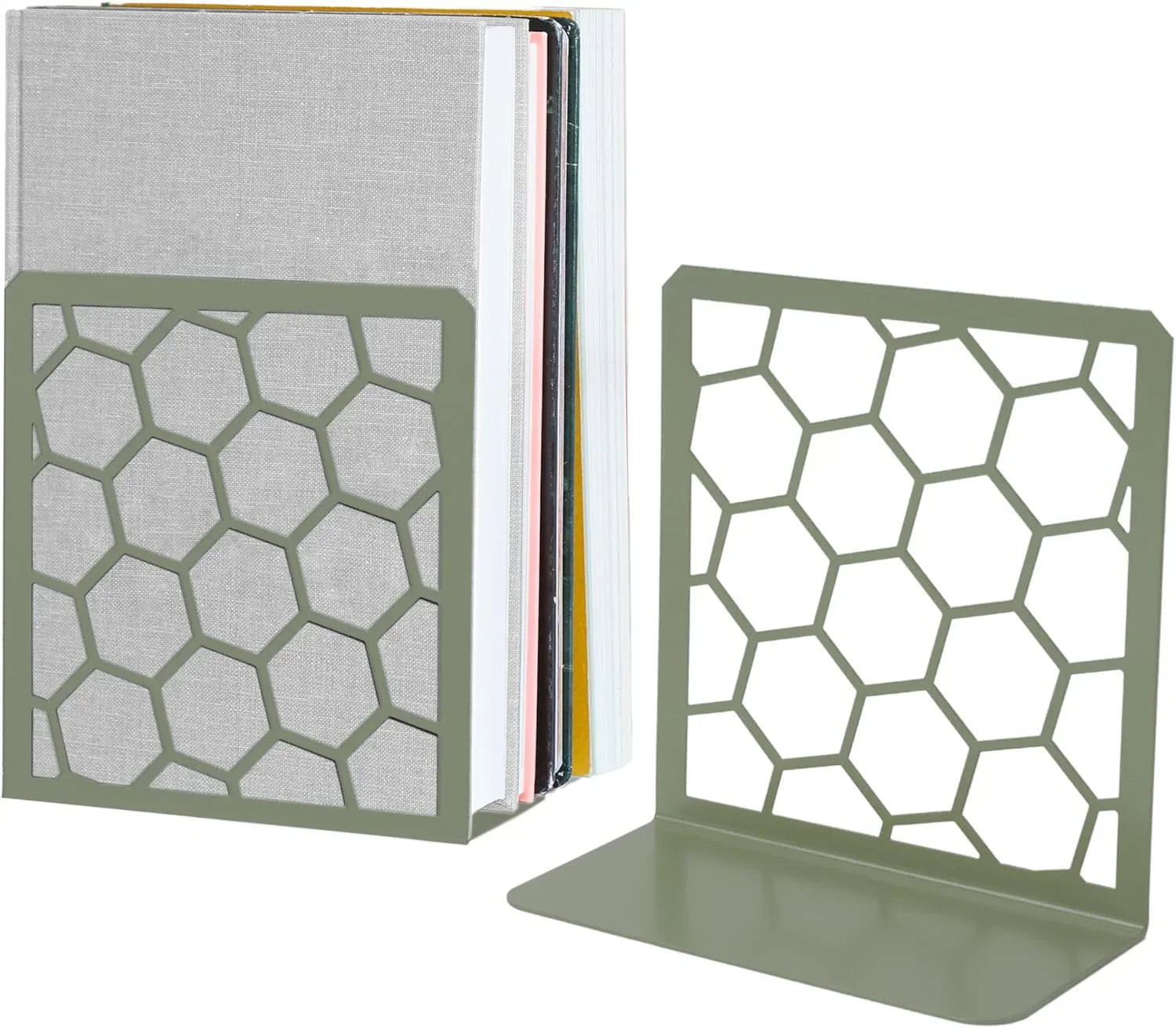 Honeycomb Metal Bookend – Modern Geometric Book Holder Geomod